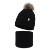 Czapka i komin dla dziewczynki zimowy komplet, 100% wełniany merino, podszyty bawełną, z pomponem, czarny, Terida-2