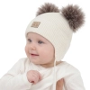 Czapka zimowa dla dziewczynki, kremowa, 100% wełniana merino, podszyta wełnianym polarem, wiązana Trudina-1