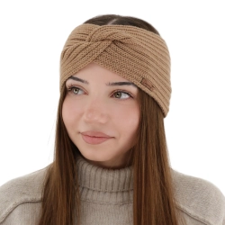 Opaska zimowa damska, camel, 100% wełniana merino Veka-1