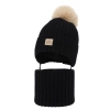 Czapka i komin dla dziewczynki, zimowy komplet, czarny, 100% wełniany merino, wiązany, podszyty bawełną, Malesia-2