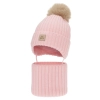 Czapka i komin dla dziewczynki, zimowy komplet, różowy, 100% wełniany merino, wiązany, podszyty bawełną, Malesia-2