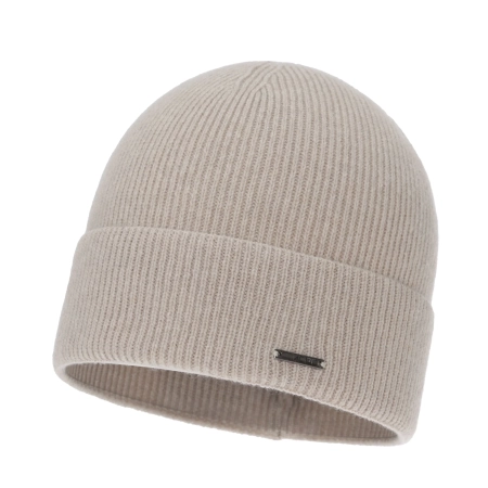 Czapka jesienna, zimowa damska, jasnobeżowa, wełna merino z kaszmirem, Sindra-2