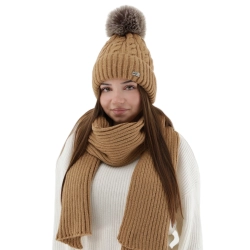 Czapka i szalik damski, zimowy komplet, camel, Lunetta-1