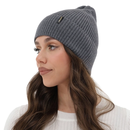 Czapka zimowa, jesienna, wiosenna damska, ciemnoszara, 100% wełniana merino Megan-3