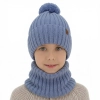 Czapka i komin dla chłopca, zimowy komplet, 100% wełniany merino, z podszyciem bawełnianym, niebieski Tolmar-1
