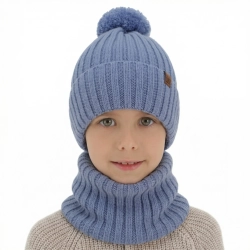 Czapka i komin dla chłopca, zimowy komplet, 100% wełniany merino, z podszyciem bawełnianym, niebieski Tolmar-1