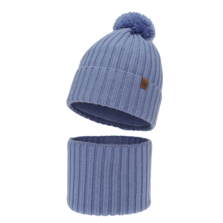 Czapka i komin dla chłopca, zimowy komplet, 100% wełniany merino, z podszyciem bawełnianym, niebieski Tolmar-2