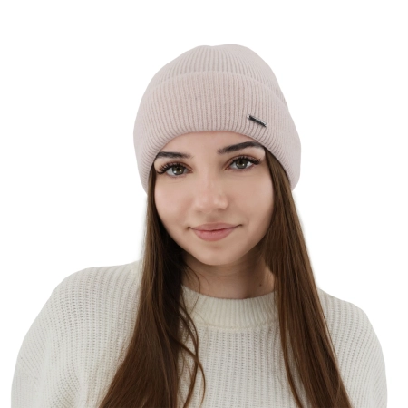 Czapka jesienna, zimowa damska, jasnoróżowa, wełna merino z kaszmirem, Sindra-1