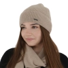 Czapka jesienna, zimowa damska, beżowa, wełna merino z kaszmirem, Sindra-1