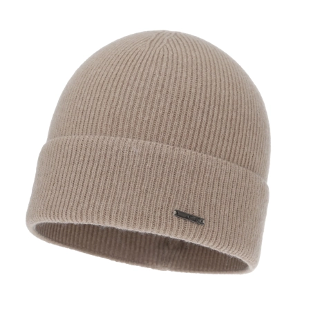 Czapka jesienna, zimowa damska, beżowa, wełna merino z kaszmirem, Sindra-2