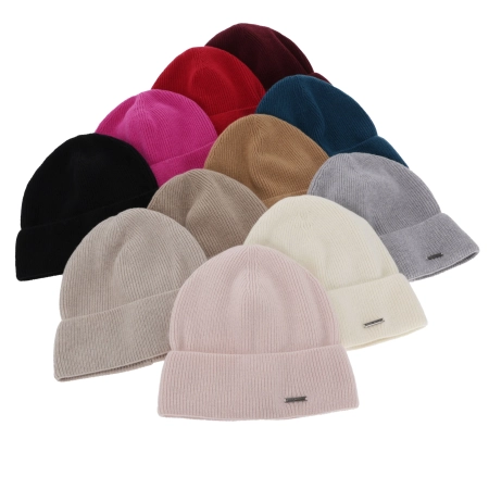 Czapka jesienna, zimowa damska, beżowa, wełna merino z kaszmirem, Sindra-5