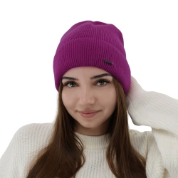 Czapka jesienna, zimowa damska, fioletowa, wełna merino z kaszmirem, Sindra-1