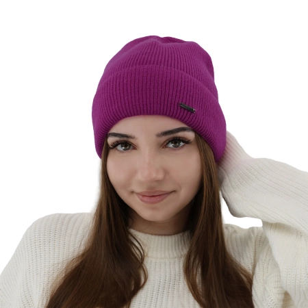 Czapka jesienna, zimowa damska, fioletowa, wełna merino z kaszmirem, Sindra-1