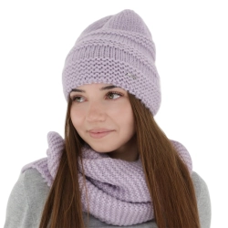 Czapka i szalik komin, zimowy komplet, fioletowy, z wełną merino, Driva-1