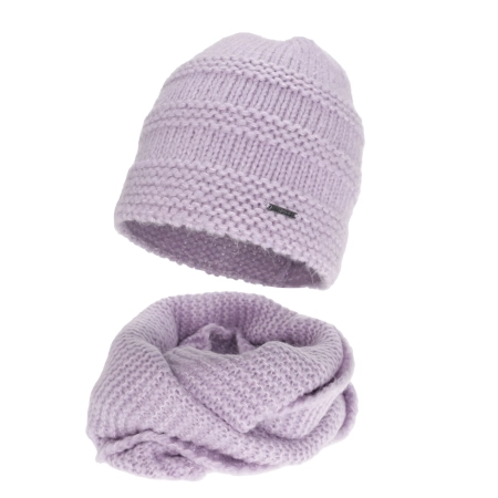 Czapka i szalik komin, zimowy komplet, fioletowy, z wełną merino, Driva-2