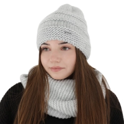 Czapka i szalik komin, zimowy komplet, szary, z wełną merino, Driva-1