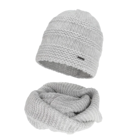 Czapka i szalik komin, zimowy komplet, szary, z wełną merino, Driva-2