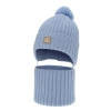 Czapka i komin dla chłopca zimowy komplet, niebieski, 100% wełniany merino,  podszyty bawełną, wiązany Masil-1