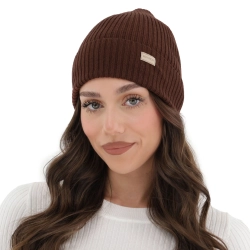 Czapka damska zimowa, wiosenna, brązowa, 100% wełniana merino Sophie-1