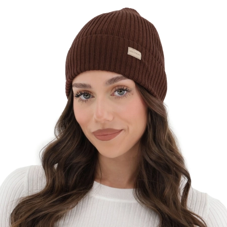 Czapka damska zimowa, wiosenna, brązowa, 100% wełniana merino Sophie-1