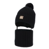 Czapka i komin dla chłopca zimowy komplet, czarny, 100% wełniany merino,  podszyty bawełną, wiązany Masil-2