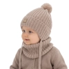 Czapka i komin dla chłopca zimowy komplet, beżowy, 100% wełniany merino,  podszyty bawełną, wiązany Masil-1
