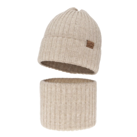 Czapka i komin dla chłopca zimowy komplet, beżowy, wełniany merino Karmin-2