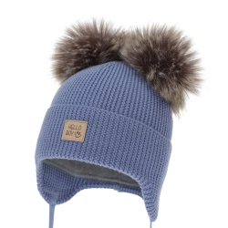 Czapka zimowa dla chłopca, niebieska, 100% wełniana merino, podszyta wełnianym polarem, Tambor-1