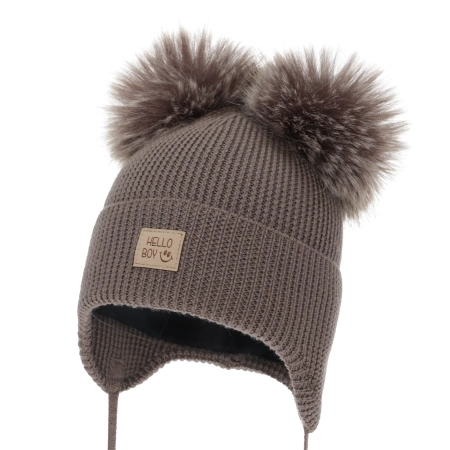 Czapka zimowa dla chłopca, brązowa, 100% wełniana merino, podszyta wełnianym polarem, Tambor-1