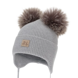 Czapka zimowa dla chłopca, szara, 100% wełniana merino, podszyta wełnianym polarem, Tambor-1