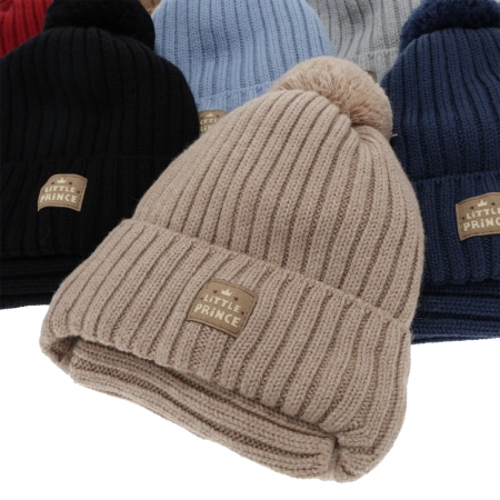 Czapka i komin dla chłopca zimowy komplet, kremowy, 100% wełniany merino,  podszyty bawełną, wiązany Masil-3