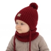 Czapka i komin dla chłopca zimowy komplet, bordowy, 100% wełniany merino, podszyty bawełną, wiązany Masil-1