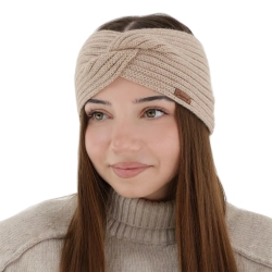 Opaska zimowa damska, beżowa, 100% wełniana merino Veka-1