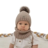 Czapka i komin dla chłopca zimowy komplet, niebieski, 100% wełniany merino, podszyty wełnianym polarem, wiązany Morti-5