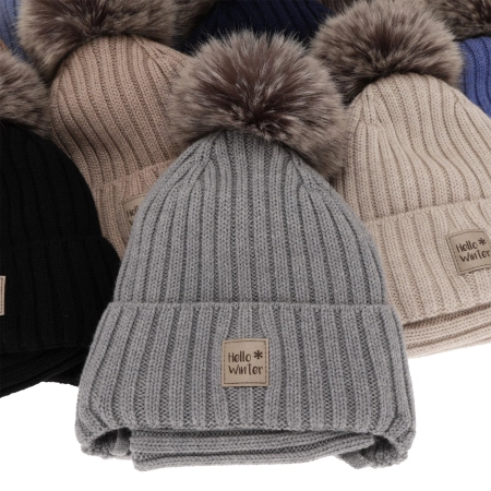 Czapka i komin dla chłopca zimowy komplet, niebieski, 100% wełniany merino, podszyty wełnianym polarem, wiązany Morti-3