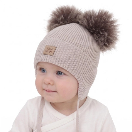 Czapka zimowa dla chłopca, beżowa, 100% wełniana merino, podszyta wełnianym polarem, Tambor-1