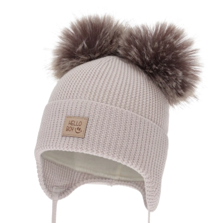 Czapka zimowa dla chłopca, beżowa, 100% wełniana merino, podszyta wełnianym polarem, Tambor-2