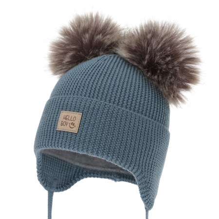Czapka zimowa dla chłopca, niebieska, 100% wełniana merino, podszyta wełnianym polarem, Tambor-1