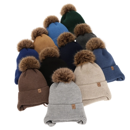 Czapka i komin dla chłopca zimowy komplet, camel, z pomponem, wiązany Zico-3