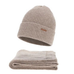 Czapka i szalik damski, zimowy komplet, beżowy, z wełną merino, Seala-1