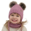 Czapka i komin dla dziewczynki zimowy komplet, fioletowy, wiązany, 100% wełniany merino, z dwoma pomponami Silvia-1