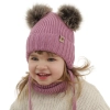 Czapka i komin dla dziewczynki zimowy komplet, fioletowy, wiązany, 100% wełniany merino, z dwoma pomponami Silvia-2