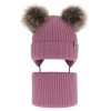 Czapka i komin dla dziewczynki zimowy komplet, fioletowy, wiązany, 100% wełniany merino, z dwoma pomponami Silvia-3