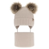 Czapka i komin dla dziewczynki zimowy komplet, beżowy, 100% wełniana merino, wiązany, z dwoma pomponami Silvia-2