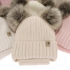 Czapka i komin dla dziewczynki zimowy komplet, beżowy, 100% wełniana merino, wiązany, z dwoma pomponami Silvia-5