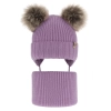 Czapka i komin dla dziewczynki zimowy komplet, fioletowy, wiązany, 100% wełniany merino, z dwoma pomponami Silvia-2