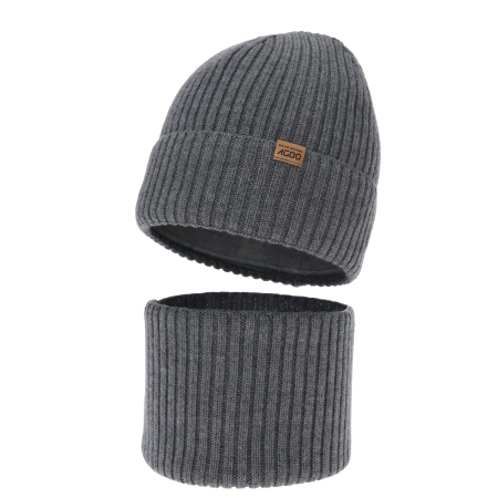 Czapka i komin dla chłopca, zimowy komplet, 100% wełniany merino, z podszyciem z wełny merino, szary Domin-2