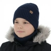Czapka i komin dla chłopca, zimowy komplet, 100% wełniany merino, z podszyciem z wełny merino, granatowy Domin-1