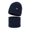 Czapka i komin dla chłopca, zimowy komplet, 100% wełniany merino, z podszyciem z wełny merino, granatowy Domin-2
