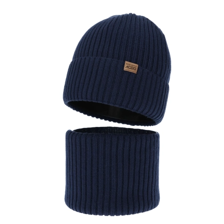 Czapka i komin dla chłopca, zimowy komplet, 100% wełniany merino, z podszyciem z wełny merino, granatowy Domin-2